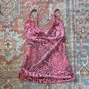 Pink Mesh Leopard Print Women's Top